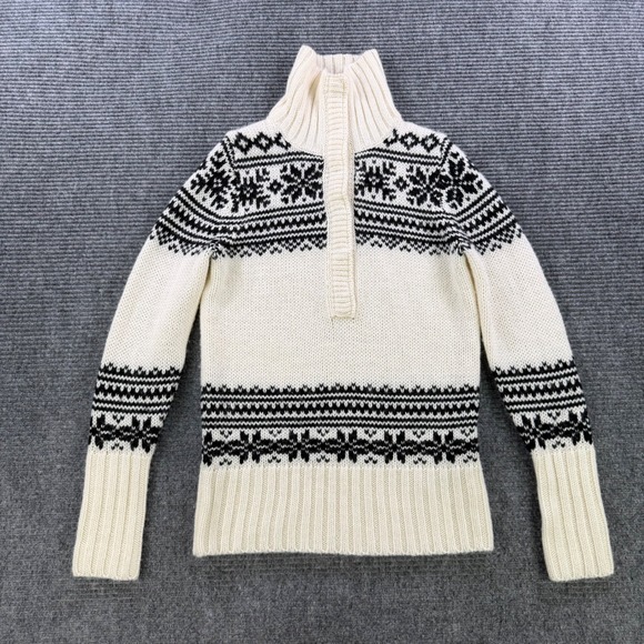 J.Crew Sweaters - J.Crew Fair Isle Wool Mohair Blend Snap Neck Sweater Cream Black Womens Small
